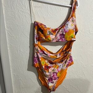 Aerie Floral One-Shoulder Swimsuit